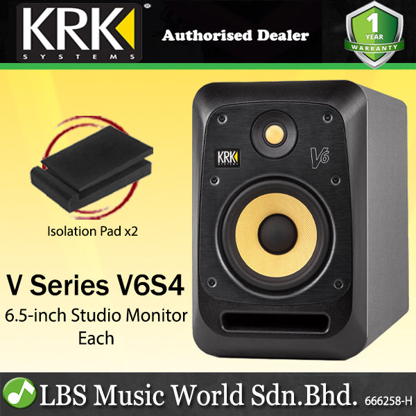 KRK V6S4 V Series 6.5 Inch Powered Studio Monitor Reference Speaker with Isolation Pad - Each (V6 S4)