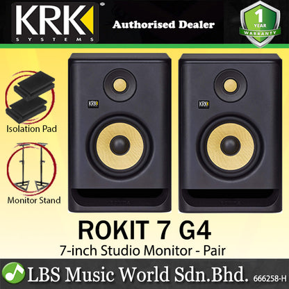 KRK ROKIT 7 G4 7 Inch Powered Active Studio Monitor Speaker - Black (RP7G4)
