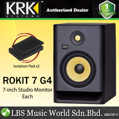 KRK ROKIT 7 G4 7 Inch Powered Active Studio Monitor Speaker - Black (RP7G4)