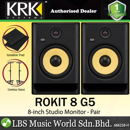 KRK ROKIT 8 G5 8 Inch Powered Active Studio Monitor Speaker - Black (RP8G5)