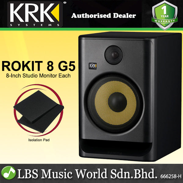 KRK ROKIT 8 G5 8 Inch Powered Active Studio Monitor Speaker - Black (RP8G5)
