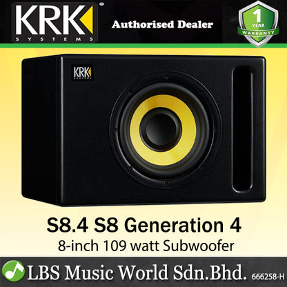 KRK S8.4 8 Inch 109 Watt Active Powered Studio Subwoofer Speaker (S8)