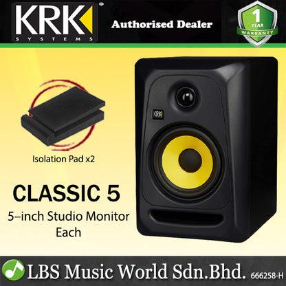 KRK Classic 5 Inch Active Powered Studio Monitor Speaker with Isolation Pad - Each (CL5G3)