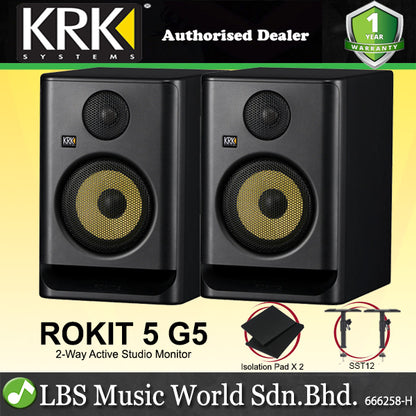 KRK ROKIT 5 G5 Powered Active 5 Inch Two Way Studio Monitor Speaker Gen 5 - Black (RP5G5)