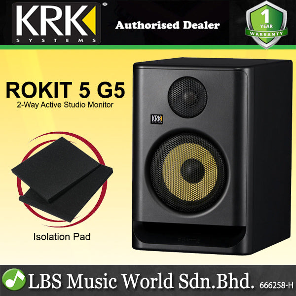 KRK ROKIT 5 G5 5 Inch Powered Active Studio Monitor Speaker Black with Isolation Pad - Each (RP5G5)