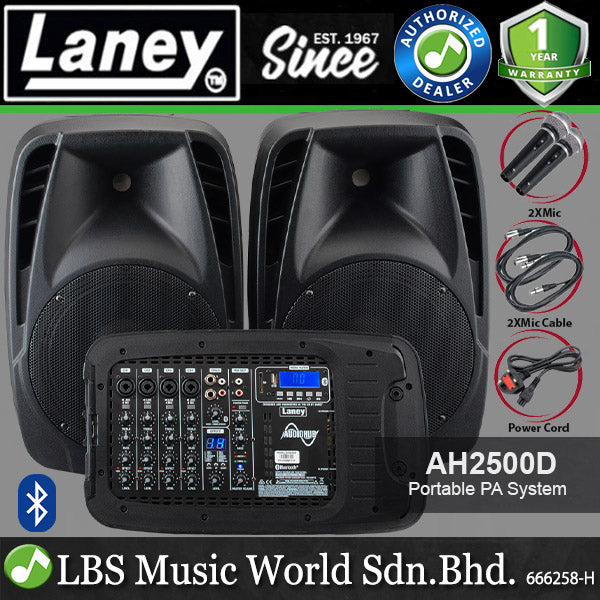 Laney AH2500D 2 x 500 Watts 6 Channel Audiohub Bluetooth Powered Portable Speaker PA System with Microphone and Mic Cable