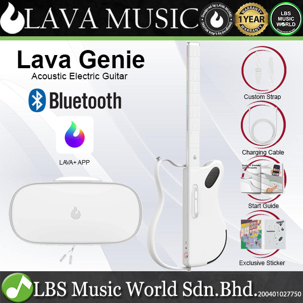 Lava Music Lava Genie Foldable Stringless Smart Acoustic Electric Sampler Guitar - White