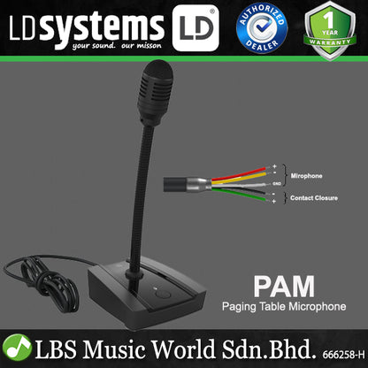 LD Systems PAM Paging Table Microphone with Gooseneck Mic with Swith On Off and Mute