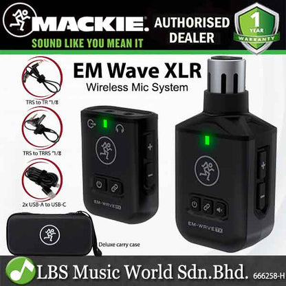 Mackie EM Wave XLR Wireless Plug-On Mic Microphone Handheld System Rechargeable Battery with Case