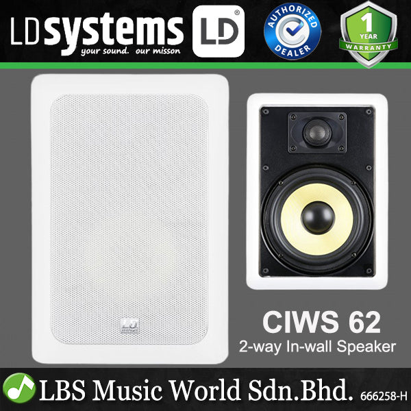LD Systems CIWS 62 60 Watt 6.5 Inch Woofer 2 Way In Wall Speaker Mounted Loudspeaker (CIWS62)