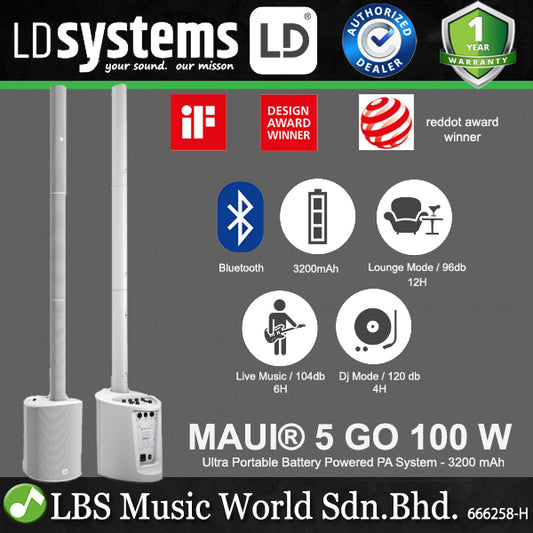 LD Systems MAUI® 5 GO 100 800 Watt Ultra Portable Battery Powered Column PA System - 3200 mAh (LDMAUI5GO100 LDMAUI5GO100W)