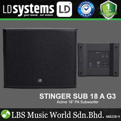 LD Systems Stinger SUB 18 A G3 Active 800W 18Inch Bass Reflex PA Subwoofer (LDESUB18AG3)
