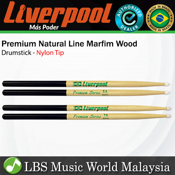 Liverpool PL Drumstick Premium Natural Line Series Marfim Wood Nylon Tip Drum Stick - PL 5AN 7AN