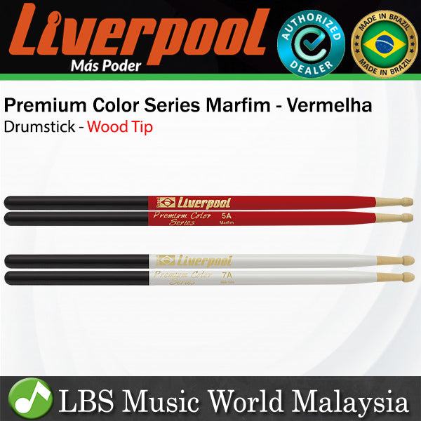 Liverpool Drumstick Premium Color Series Marfim Wood Tip Vermelha Drum Stick - PC 5AMV 7AMV