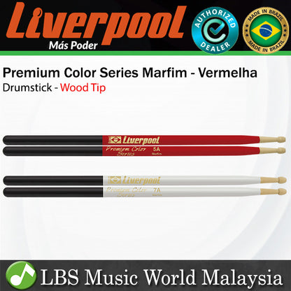 Liverpool Drumstick Premium Color Series Marfim Wood Tip Vermelha Drum Stick - PC 5AMV 7AMV