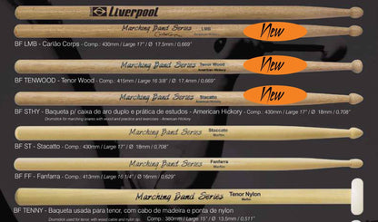 Liverpool Drumstick Marching Band Wood Tip American Hickory Drum Stick - BF LMB CXAT STHY TENWOOD