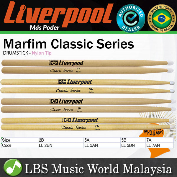 Liverpool Drumstick Marfim Classic Series Nylon Tip Drum Stick - LL 2BN 5AN 5BN 7AN