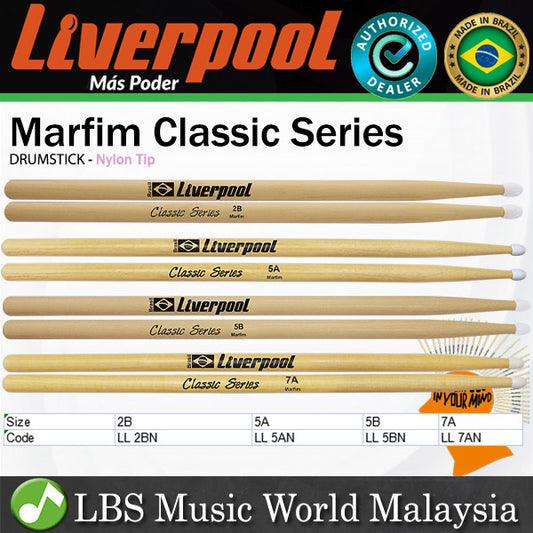 Liverpool Drumstick Marfim Classic Series Nylon Tip Drum Stick - LL 2BN 5AN 5BN 7AN