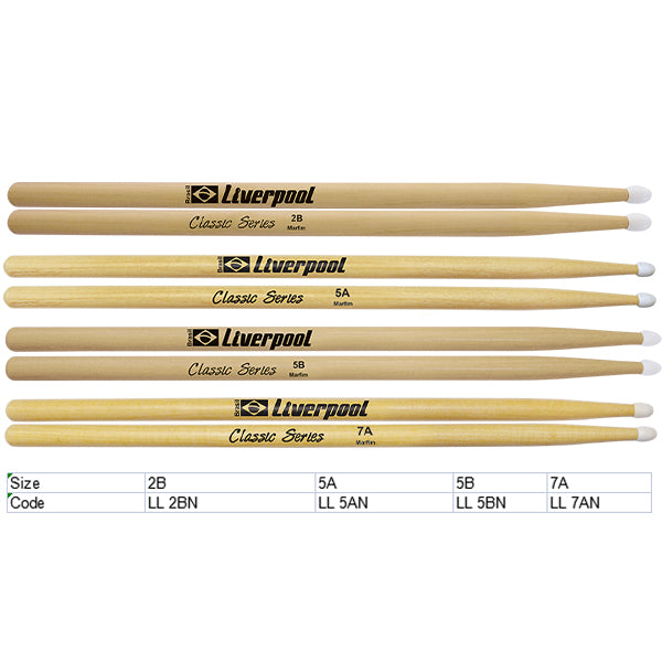 Liverpool Drumstick Marfim Classic Series Nylon Tip Drum Stick - LL 2BN 5AN 5BN 7AN