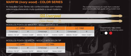 Liverpool Drumstick Color Series Marfim Wood Nylon Tip Drum Stick - LC 5AN 7AN