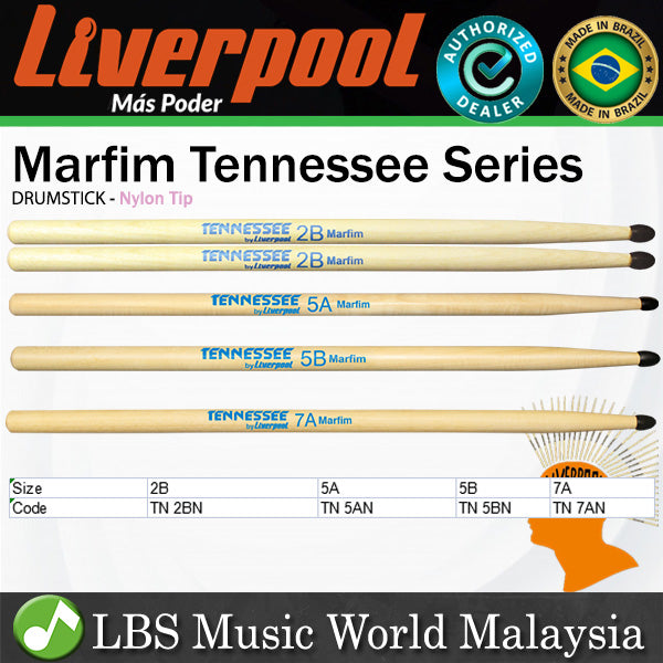Liverpool Drumstick Tennessee Line Marfim Wood Nylon Tip Drum Stick - TN2BN TN5AN TN5BN TN7AN