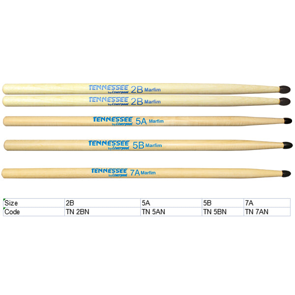 Liverpool Drumstick Tennessee Line Marfim Wood Nylon Tip Drum Stick - TN2BN TN5AN TN5BN TN7AN