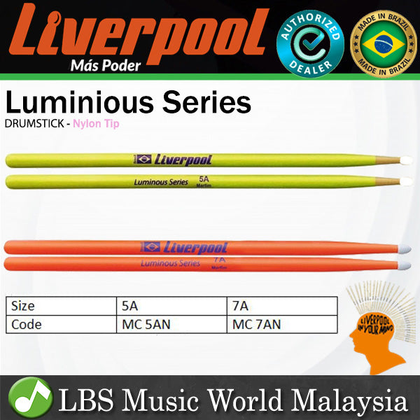 Liverpool Drumstick Luminious Series Marfim Wood Nylon Tip Drum Stick - MC 5AN 7AN