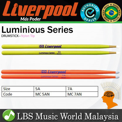Liverpool Drumstick Luminious Series Marfim Wood Nylon Tip Drum Stick - MC 5AN 7AN