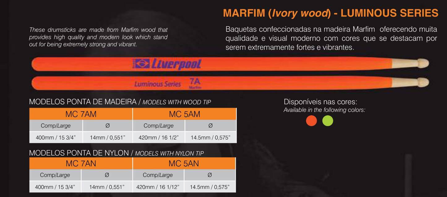 Liverpool Drumstick Luminous Series Marfim Wood Tip Drum Stick - MC 5AM 7AM