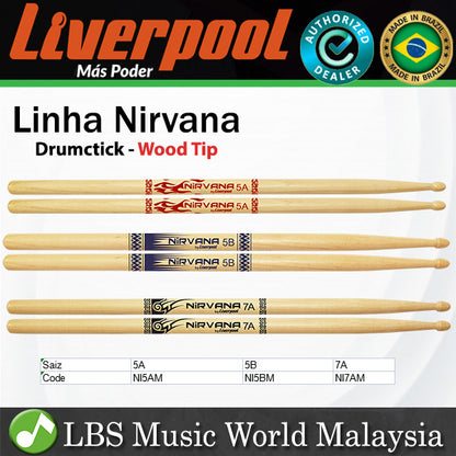 Liverpool Drumstick Linha Nirvana Black Wood Tip Drum Stick - NI 5A 5B 7A