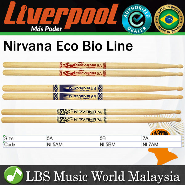 Liverpool Drumstick Linha Nirvana Eco Bio Wood Tip Drum Stick - NI 5AM 5BM 7AM