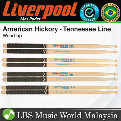 Liverpool Drumstick Tennesse Line American Hickory with Grip Wood Tip Drum Stick -TNHY 2BMG 5AMG 5BMG 7AMG