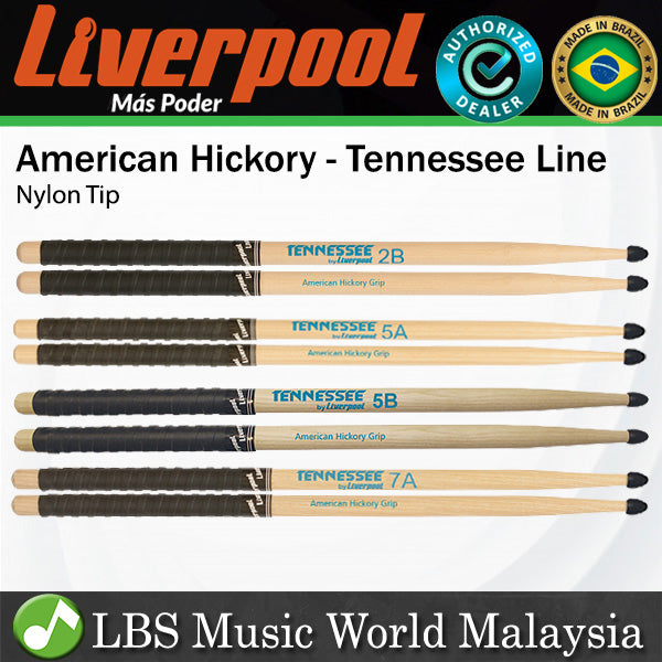 Liverpool Drumstick Tennesse Line American Hickory with Grip Nylon Tip Drum Stick - TNHY Line 2BNG 5ANG 5BNG 7ANG