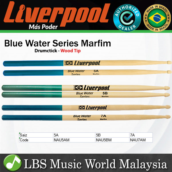 Liverpool Drumstick Blue Water Series Marfim Wood Tip Drum Stick - NAU 5AM 5BM 7AM