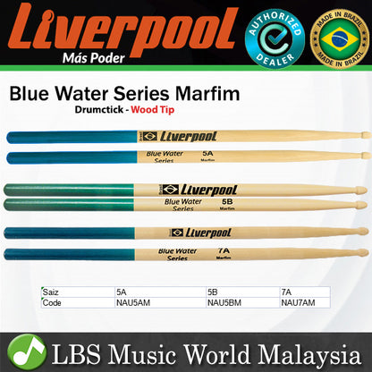 Liverpool Drumstick Blue Water Series Marfim Wood Tip Drum Stick - NAU 5AM 5BM 7AM