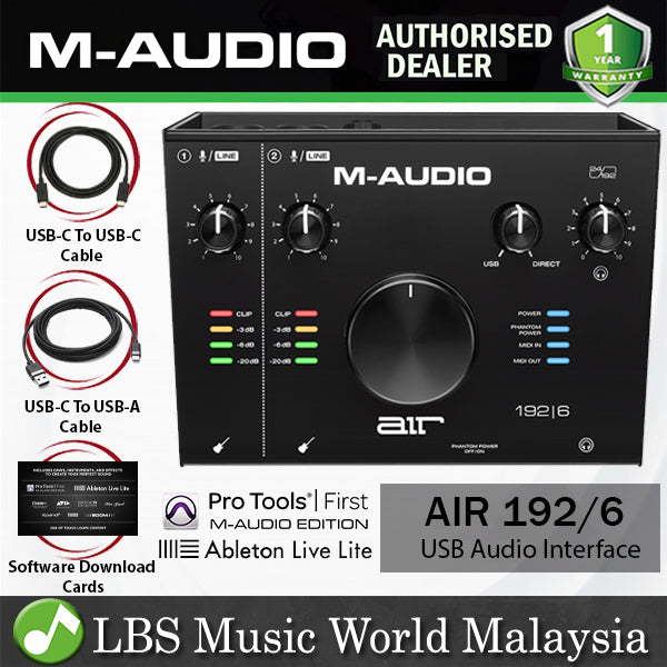 M-Audio AIR 192|6 2-in 2-out USB Audio Interface With Phantom Power and Software (M Audio AIR1926 Air 192 6)