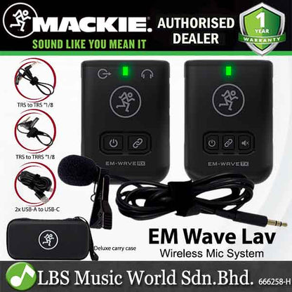 Mackie EM Wave LAV Compact Digital Wireless Lavalier Mic Clip-On Microphone System for Cameras and Smartphones with Case