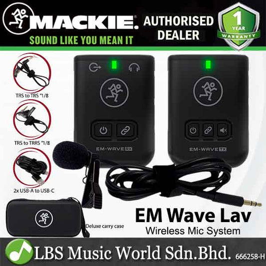 Mackie EM Wave LAV Compact Digital Wireless Lavalier Mic Clip-On Microphone System for Cameras and Smartphones with Case