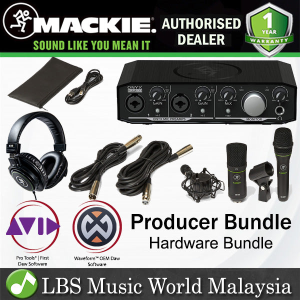 Mackie Producer Bundle with Onyx USB Interface, EM-91C and EM-89D Microphone, MC-100 Headphone and Mic Stand (EM91C EM89D MC100)