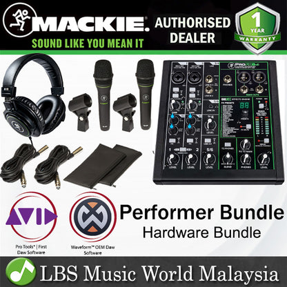 Mackie Performer Bundle with ProFX6v3 Mixer, EM-89D Microphone, MC-100 Headphone and Mic Stand (ProFx6 EM89D MC100)