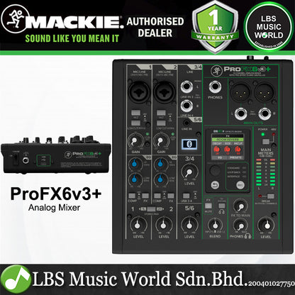 Mackie ProFX6v3+ 6 Channel Bluetooth Analog Mixer with Enhanced FX USB Recording Modes