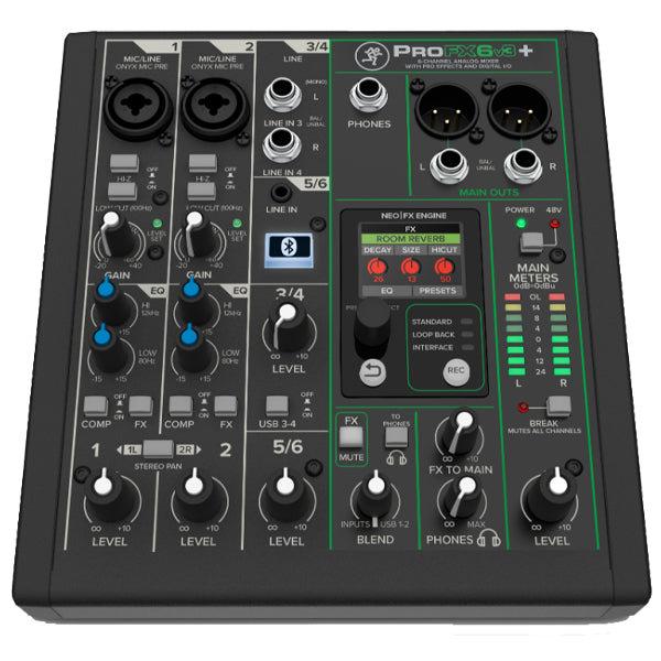 Mackie ProFX6v3+ 6 Channel Bluetooth Analog Mixer with Enhanced FX USB Recording Modes
