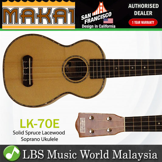 MAKAI LK-70E Solid Spruce Top Deluxe Soprano Lace Wood Ukulele (LK70E)