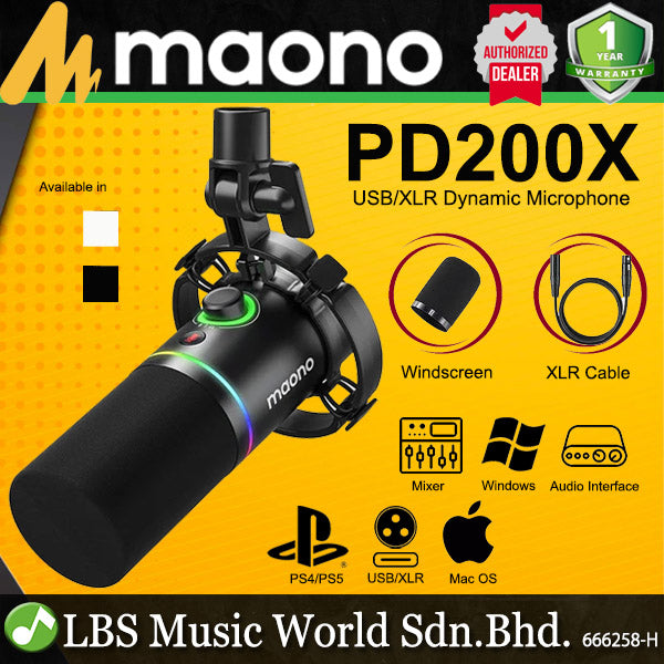 Maono PD200X Podcast Mic USB and XLR  Cardiod Dynamic Microphone Built in LED