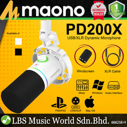Maono PD200X Podcast Mic USB and XLR  Cardiod Dynamic Microphone Built in LED