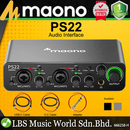 Maono PS22 Audio Interface for Recording Music Production and Guitar Audio Mixer