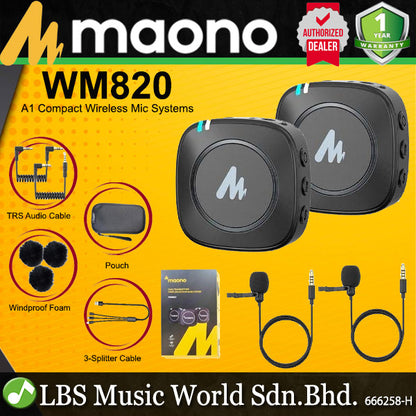 Maono AU-WM820 A1 Compact Wireless Microphone Kit System Built in Omnidirectional Mic (WM820)