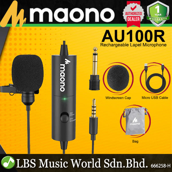 Maono AU100R Rechargeable Battery Lapel Lavalier Microphone Omnidirectional Mic (AU100 R)