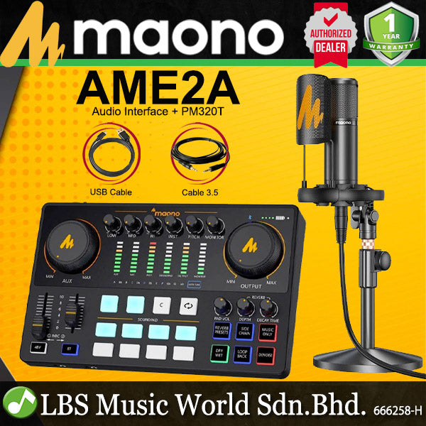 Maono Maonocaster AME2A Audio Interface Production Studio Set with Mic and Built in Preamp