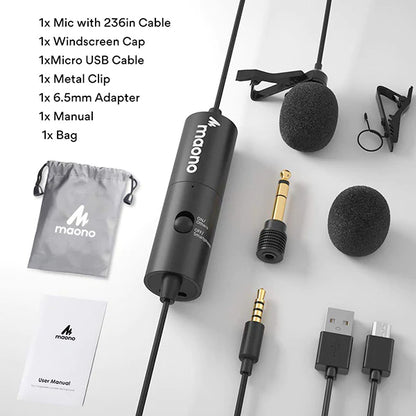 Maono AU100R Rechargeable Battery Lapel Lavalier Microphone Omnidirectional Mic (AU100 R)